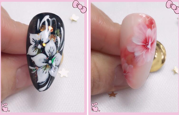 廣西美甲學(xué)校作品分享：手繪花朵美甲