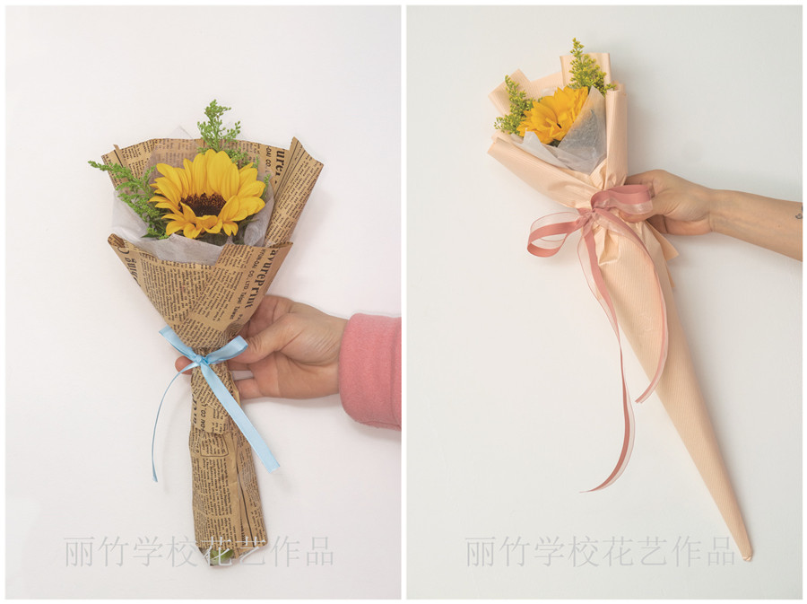 小花束的包扎教程，南寧花藝學(xué)校準(zhǔn)備好了
