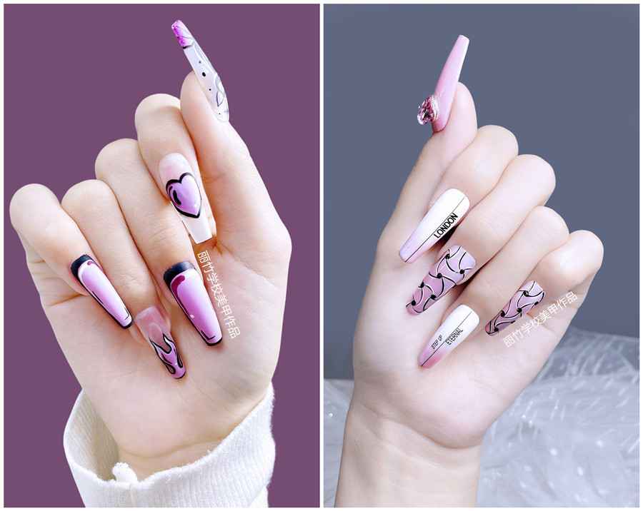 紫色系美甲，南寧學(xué)美甲技術(shù)學(xué)員作品