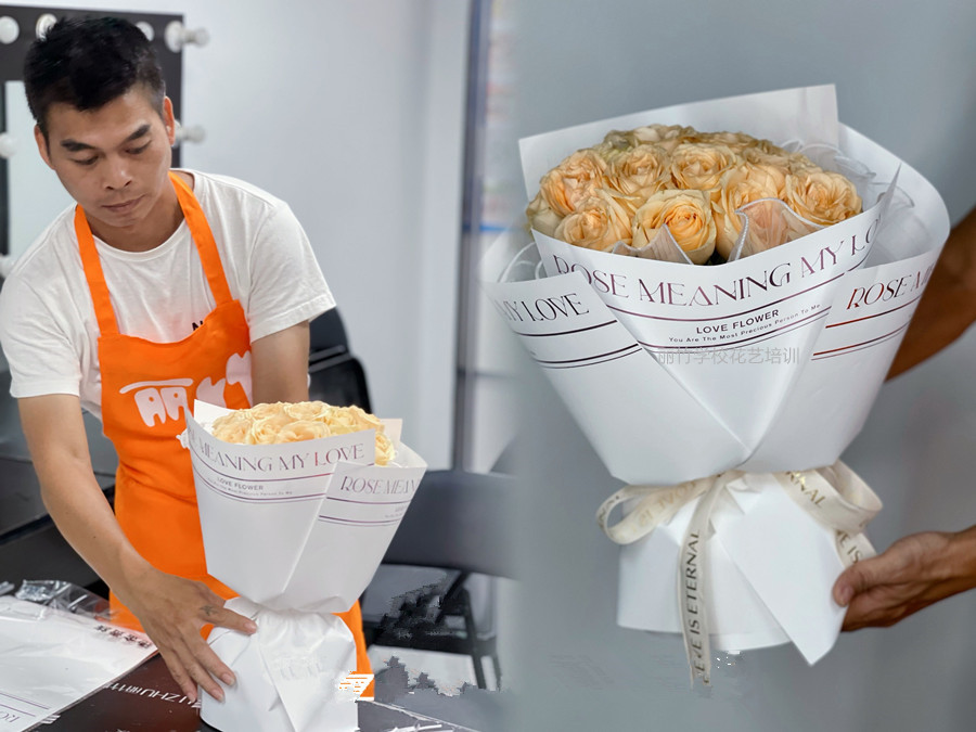 制作圓形玫瑰花束教程，零基礎(chǔ)學(xué)花藝培訓(xùn)