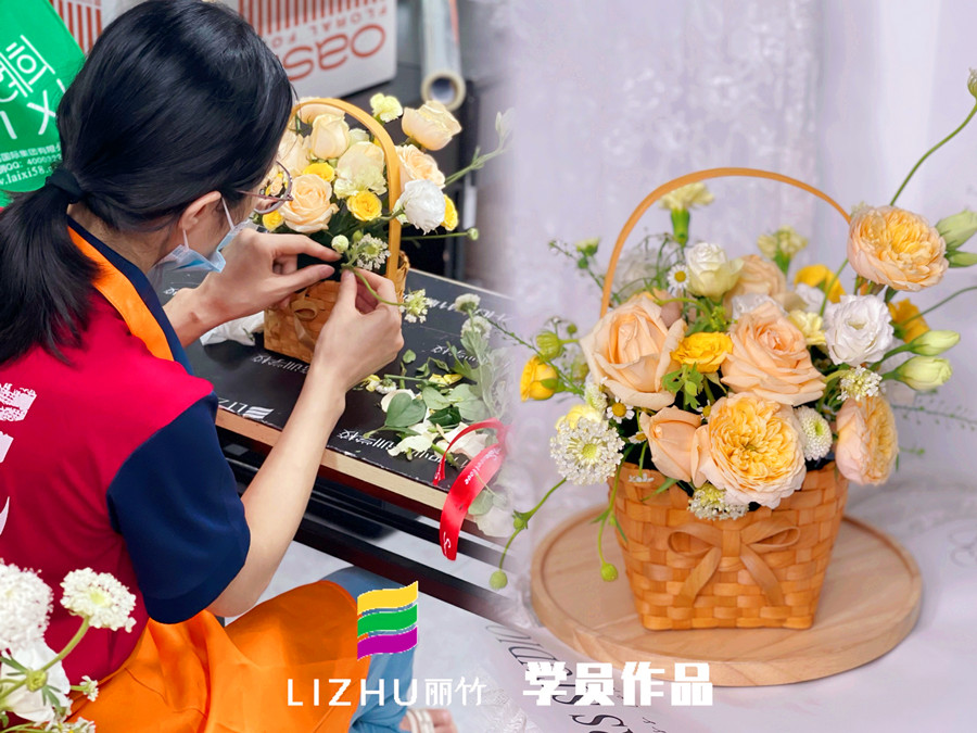 奶油系手提花籃特點(diǎn)，?廣西學(xué)花藝零基礎(chǔ)課程