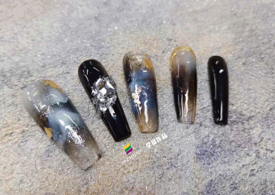 大理石暈染飾品美甲 | 零基礎(chǔ)學(xué)美甲暈染