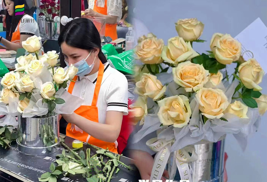 廣西花藝師學(xué)校：網(wǎng)紅花束抱抱桶