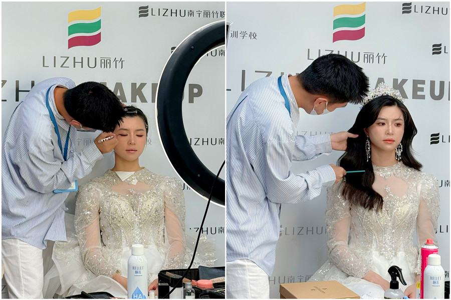 韓式披發(fā)新娘課堂，廣西新娘化妝學(xué)校手法示范