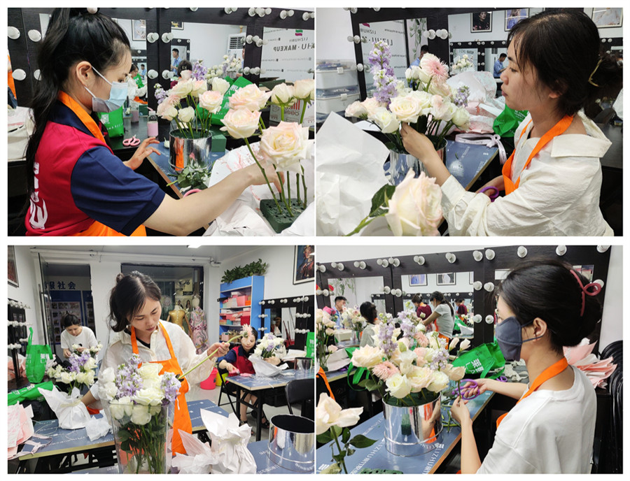 白玫瑰抱抱桶練習(xí)，廣西婚慶花藝設(shè)計培訓(xùn)課堂