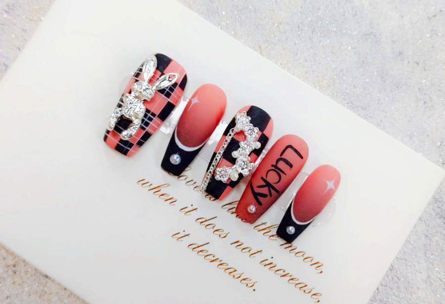 飾品棋盤美甲，廣西美甲課堂隨拍