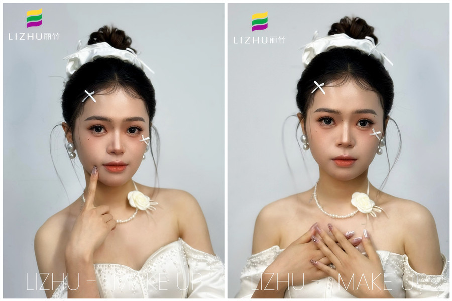 韓系甜美丸子頭新娘，廣西化妝培訓高彩