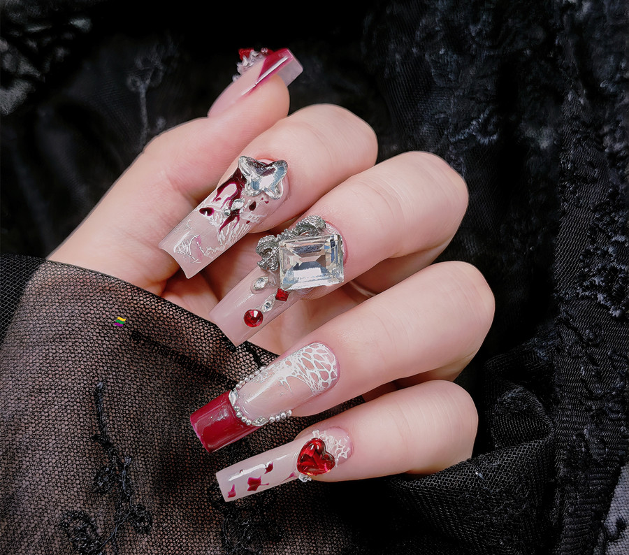 紅色蕾絲新年美甲，美甲從零開始學(xué)