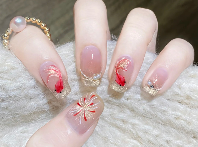 手繪水彩錦鯉美甲教程，廣西美甲課堂示范