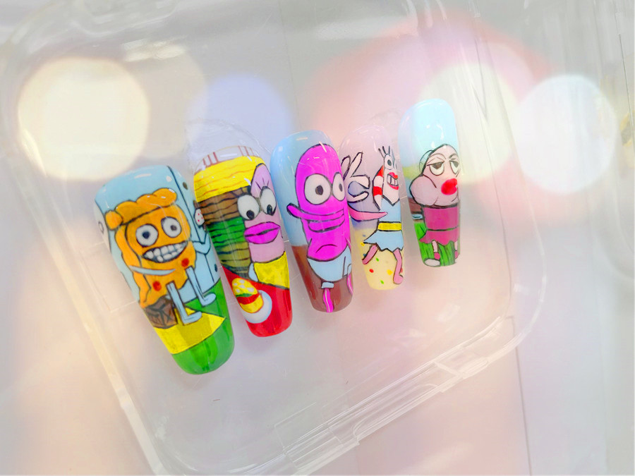 卡通水彩手繪美甲，廣西美甲進修提升學員作品