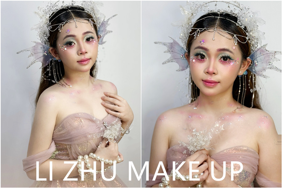 人魚(yú)妝造手法示范，南寧美妝專業(yè)學(xué)校課堂