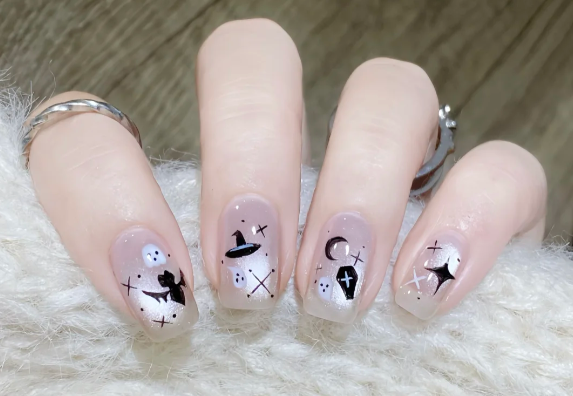 貓眼萬圣節(jié)美甲教程，廣西美甲師教學(xué)