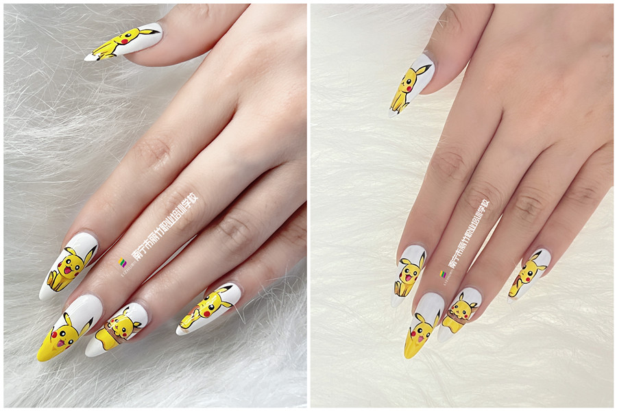 水彩比卡丘美甲，0基礎(chǔ)學(xué)美甲作品